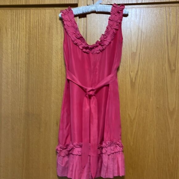 Yoana Baraschi deep coral silk layered square floral scoop neckline & hem midi - Picture 5 of 9